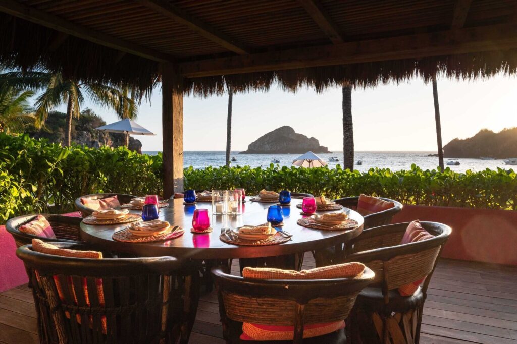 Palapa dining room with a sea view at Playa Rosa Beach Club, Careyes