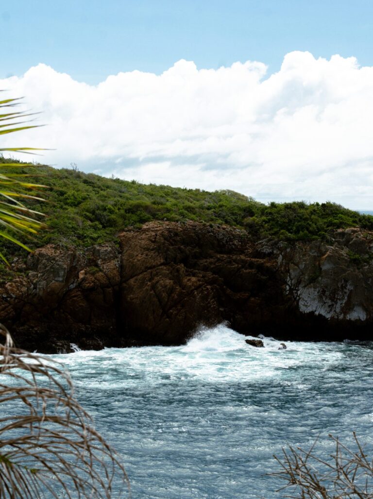 Rocky headland and Pacific surf on the Costalegre coast