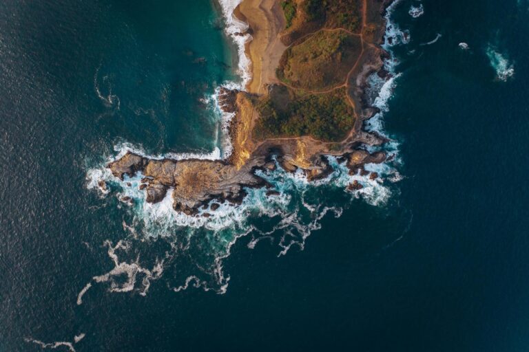Aerial view of a rocky headland in the Pacific, Costalegre
